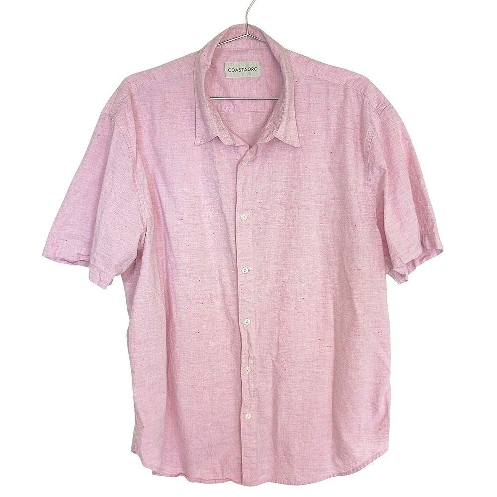 CoastAoro Mens Pink Speckled Neps‎ Linen Blend Short Sleeve Button Up Shirt XL